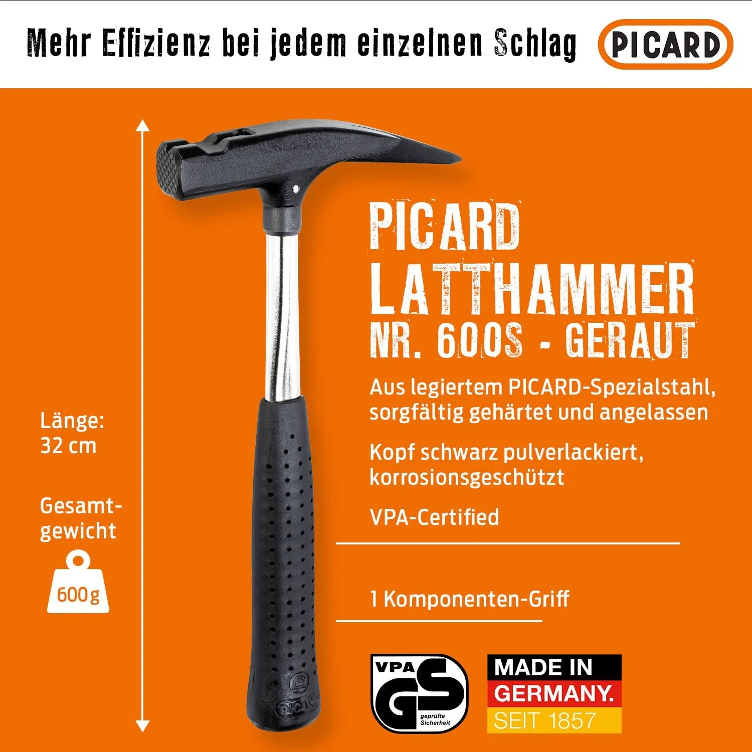 Молоток кровельщика Picard 600 S 75.016 600 g Шероховатый, фото №2
