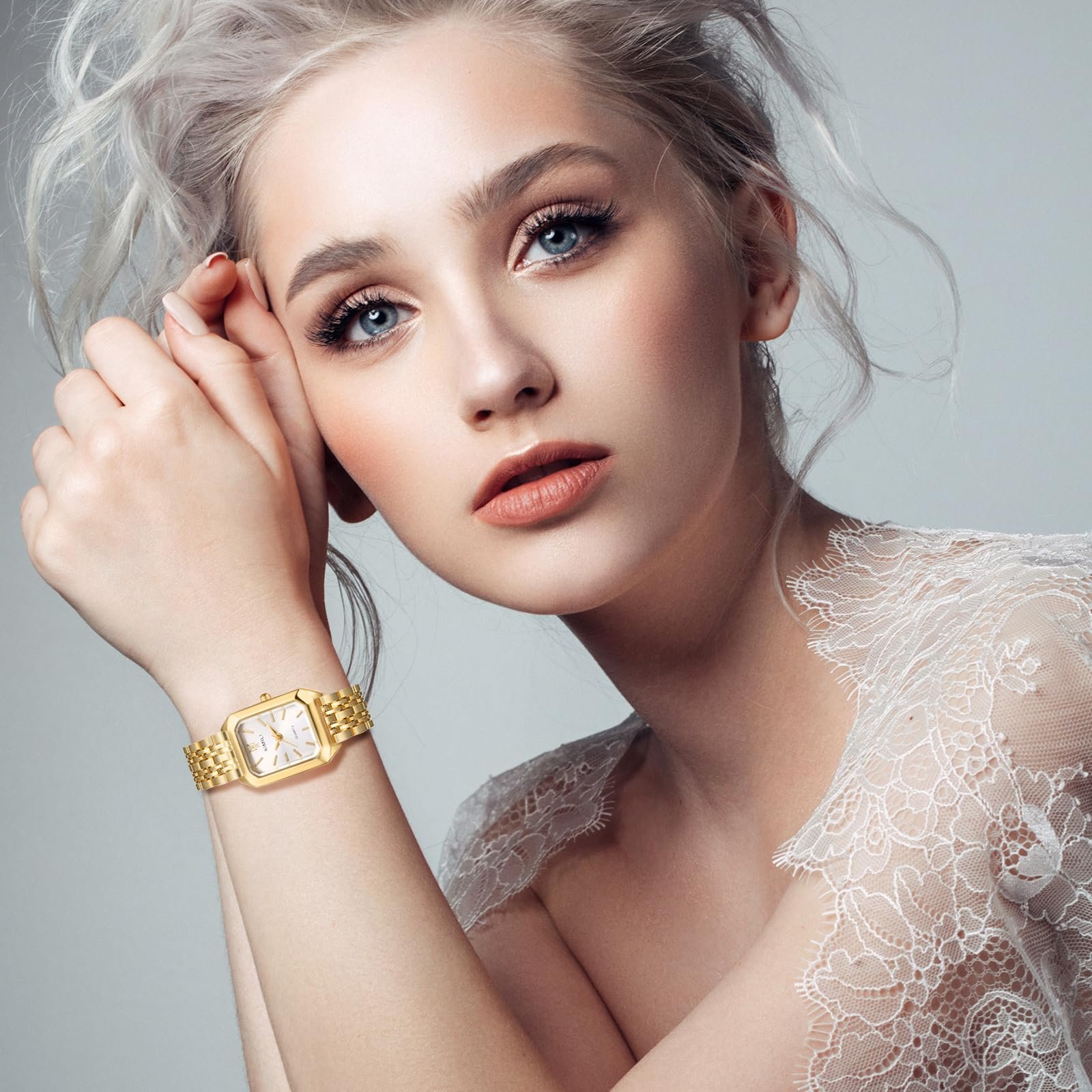 Часы Кварцевые Аналоговые JewelryWe Квадратный Металлический Ремешок, фото №2