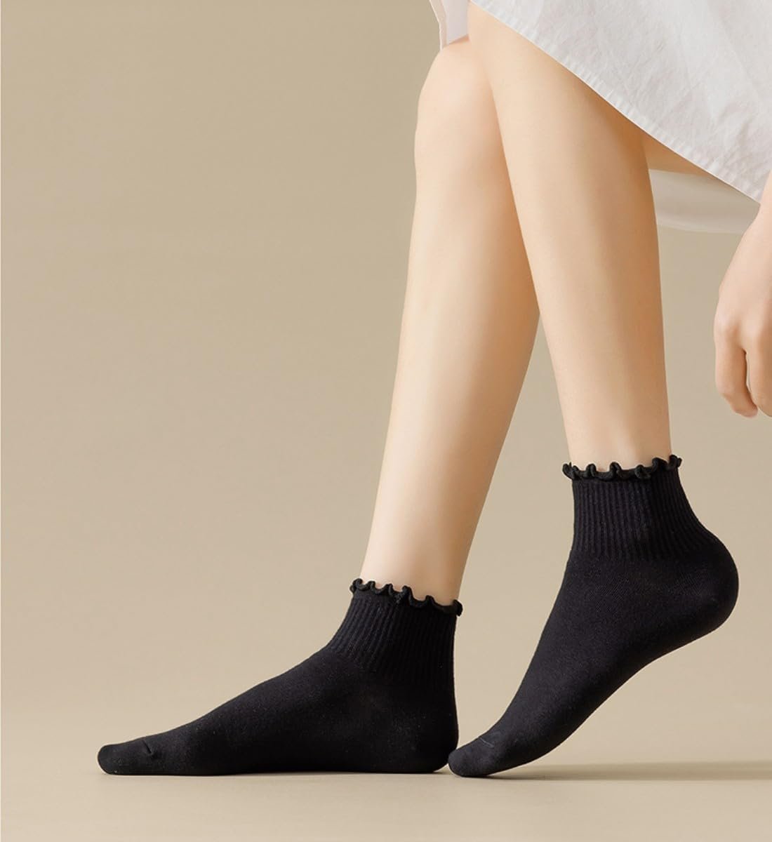 Носки AKAMAS Кружевные с оборками Женские 6 пар Хлопковые носки Дышащие Мягкие Однотонные Короткие Носки для щиколотки, фото №4