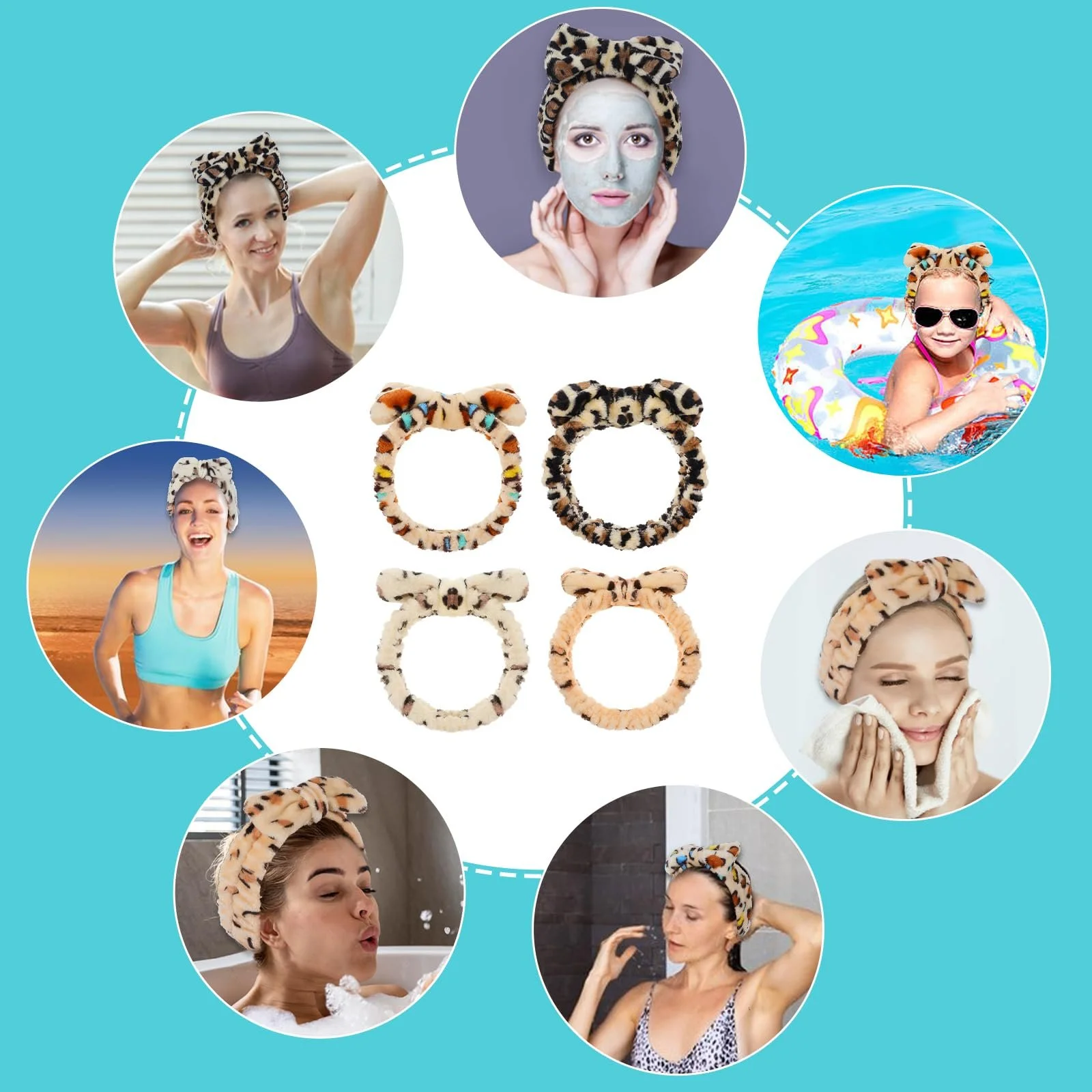 Пов'язка на голову для спа Leopard для вмивання обличчя, макіяжу, фото №5