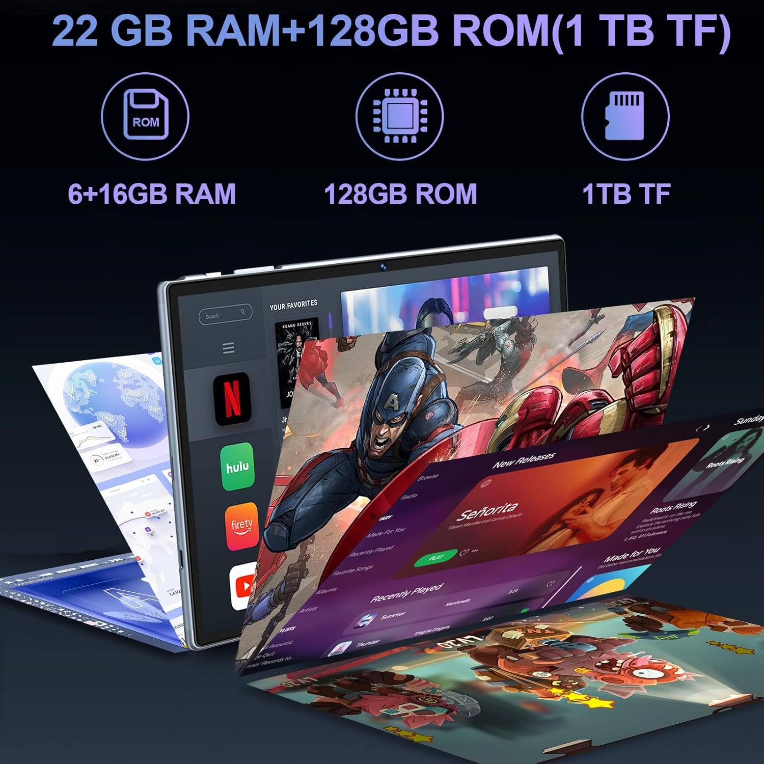 Планшет 10.1" DEERTIME E6 6+16/128Gb 8 ядер Android 14 8000 mAh Blue, фото №5