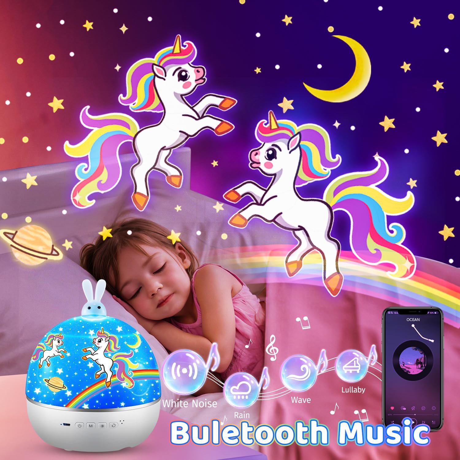 Ночник Детский Проектор Звездного Неба с 15 Пленками, Bluetooth, LED, Лампа Прикроватная Детская, фото №4