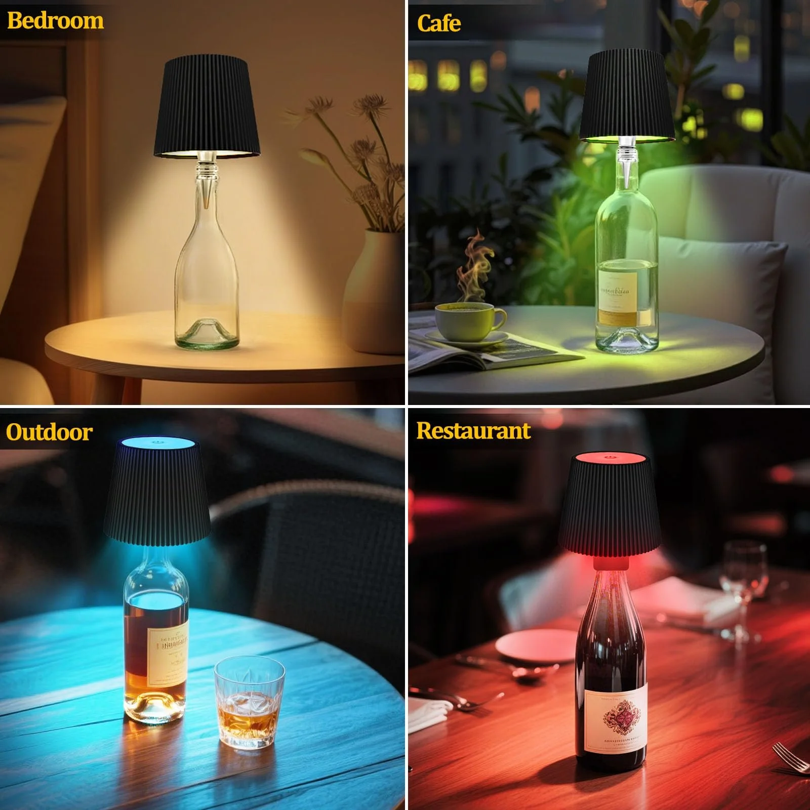 Лампи для пляшок набір 2 шт бездротові RGB теплі білі сенсорні акумуляторні USB-C водонепроникні, фото №7