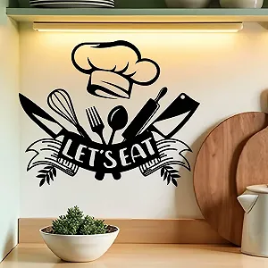 Наклейка на стіну SUPERDANT Let's Eat вінілова з кухонним приладдям 70 x 28 см чорно-біла - Фото 1