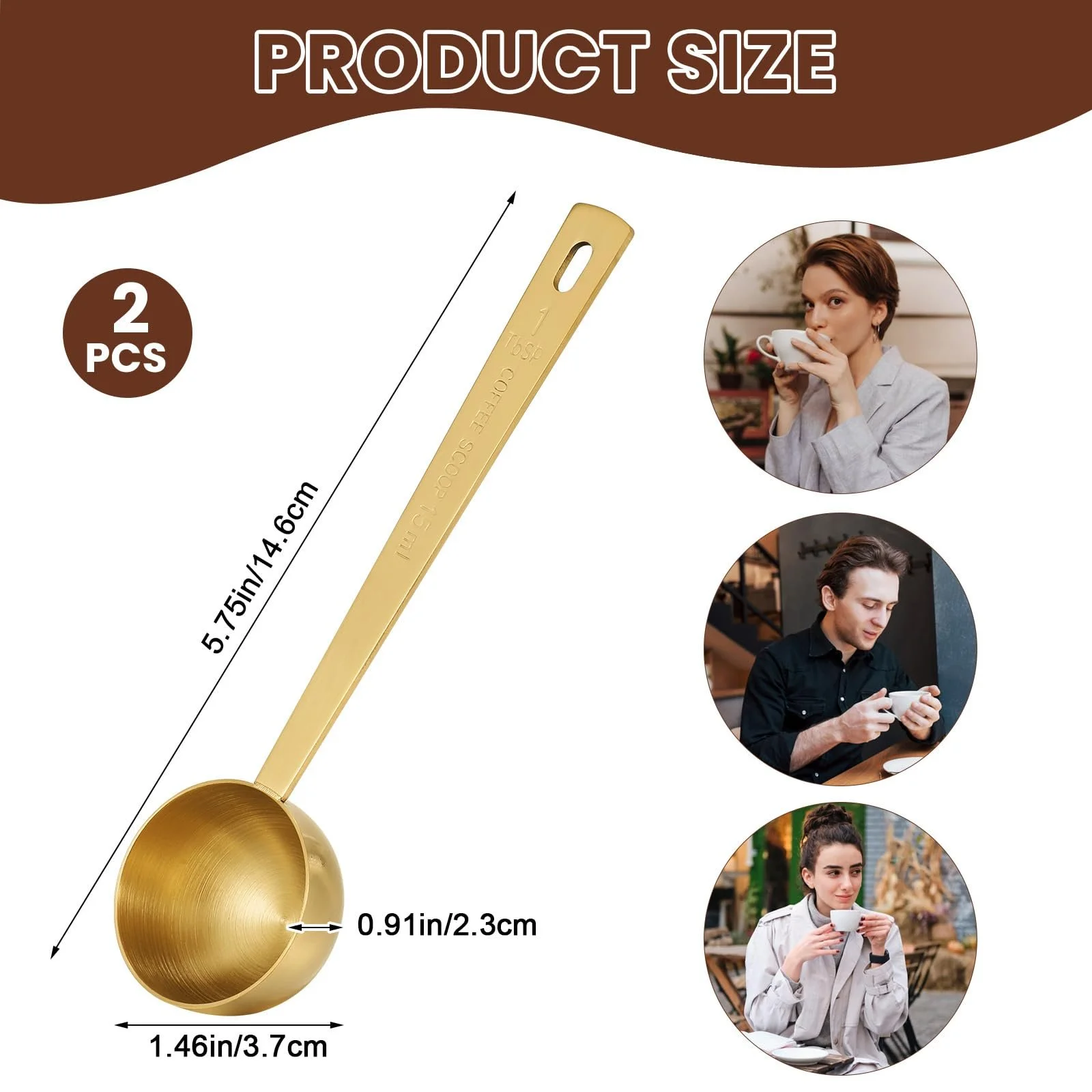 Ложка кавова Nogeqi 15 мл, нержавіюча сталь, срібна, золота, набір 2 шт, фото №2