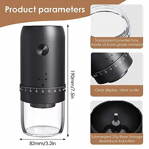 Електрична кавомолка USB акумуляторна з керамічним конусом, портативна з різними налаштуваннями помелу для подорожей, кемпінгу, офісу, еспресо synthetic.ua - Фото 1