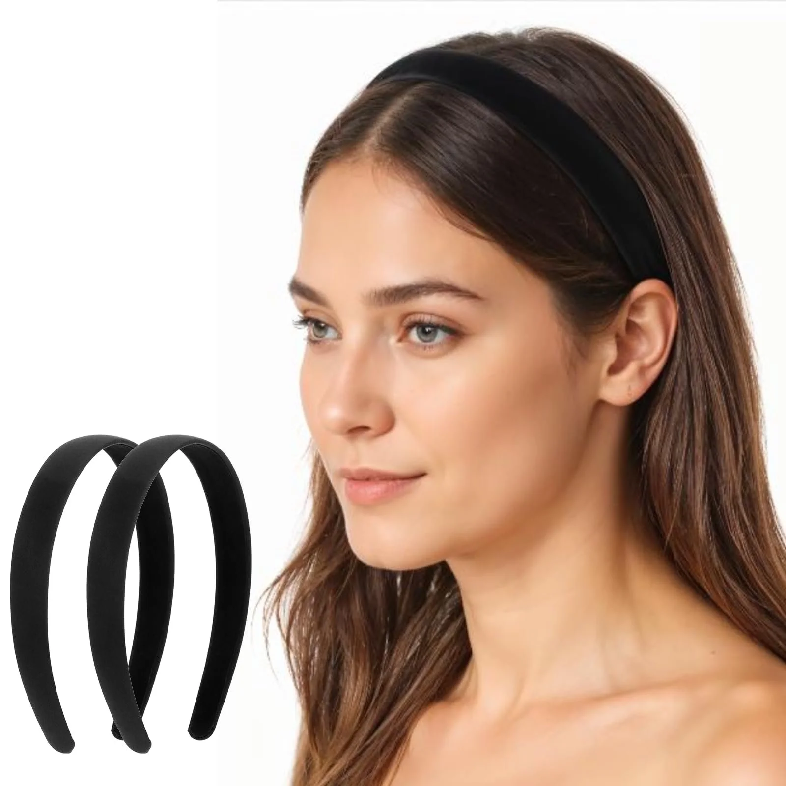 Обруч Атласный 2 шт Широкий Обруч 2 см Черный, фото №6