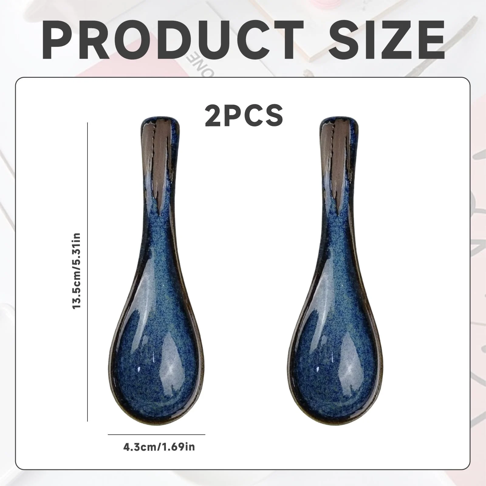 Набор азиатских суповых ложек 2 шт, японские голубые суповые ложки, керамические, китайские суповые ложки, ложки для рамена, ретро фарфоровые ложки, ложка для риса для хлопьев, рагу, рамена, фо вонтон, пельменей, Mis, фото №2