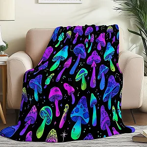 Одеяло С принтом Фланелевое 100 x 130 см, Фантазия Неоновые Грибы Тема Декоративное одеяло для Кровати Кресла Дивана - Сапфирово-голубое Осеннее и Зимнее Мягкое Плюшевое Одеяло synthetic.ua - Фото 1
