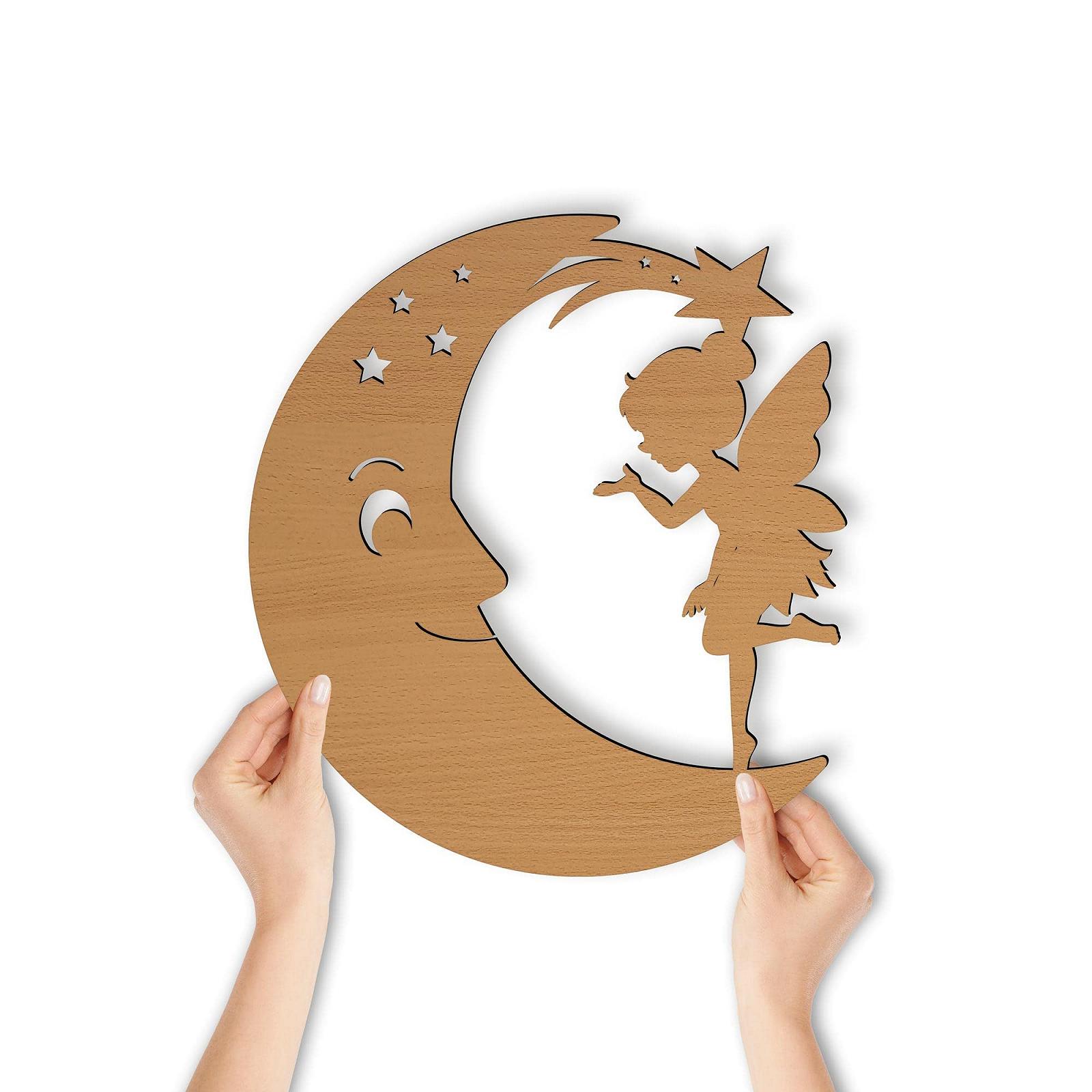 Настенный светильник Fairy на Луне I Ночник Snooze Light для детской комнаты детей девочек мальчиков I MDF дерево на батарейках, фото №2