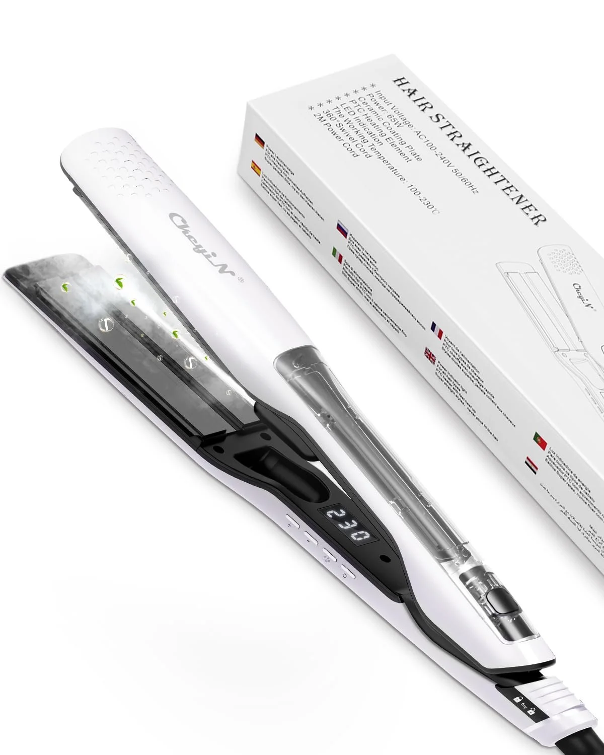 Паровой выпрямитель CkeyiN Professional Steam Ceramic 2-in-1 PTC Negative Ion 30s 100-230°C Белый, фото №1 Паровой выпрямитель CkeyiN Professional Steam Ceramic 2-in-1 PTC Negative Ion 30s 100-230°C Белый, фото №1