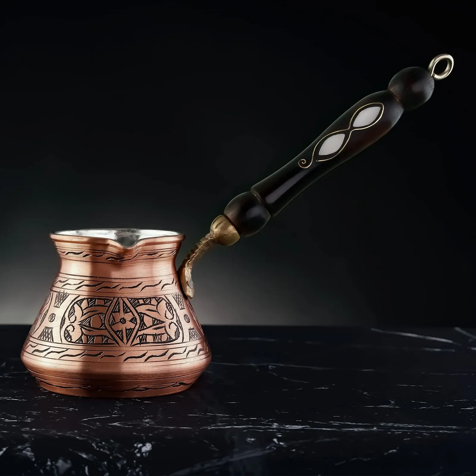 Турка мідна для приготування кави по-турецьки, грецьки, арабськи BCS з дерев'яною ручкою (на 4 порції), фото №6