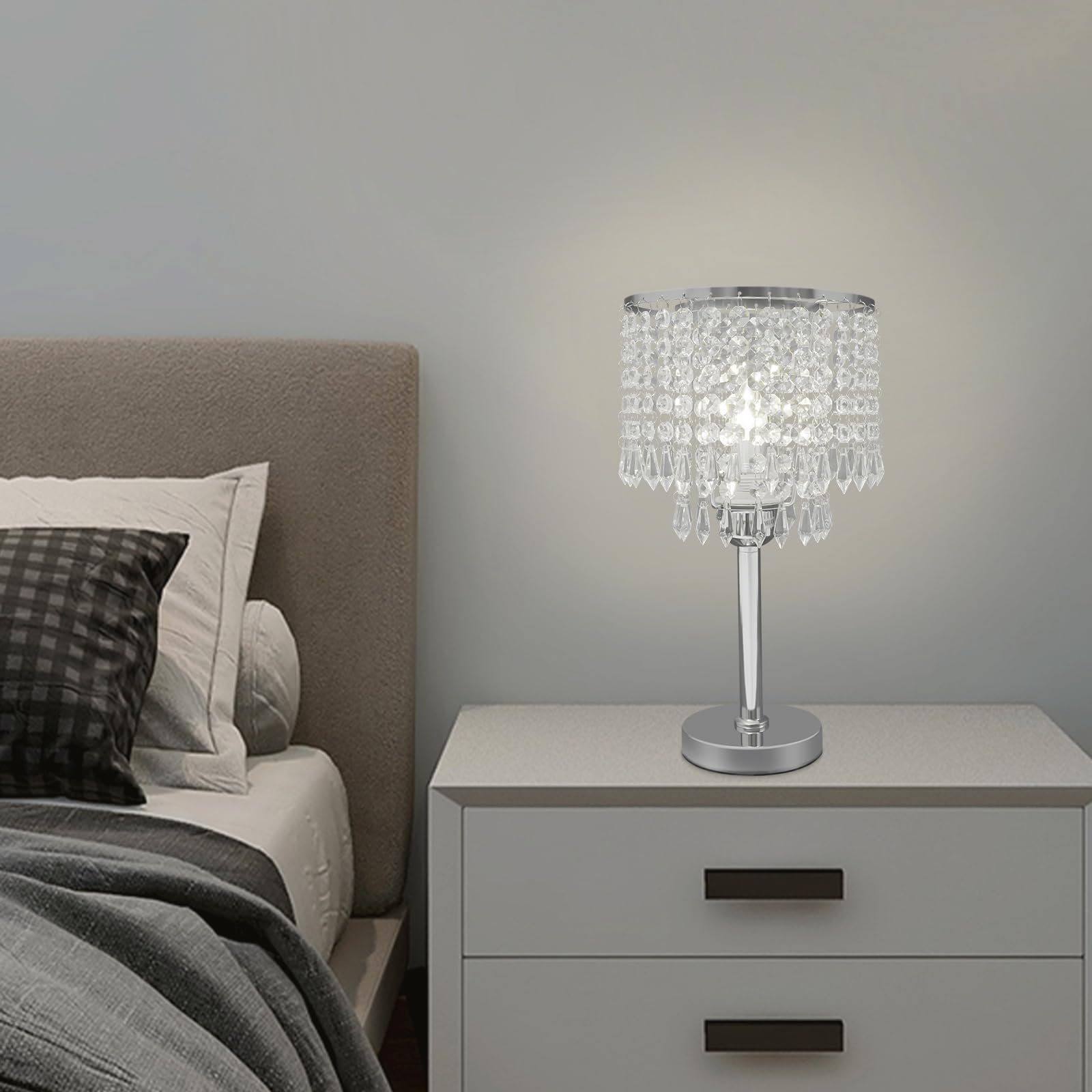 Настільна лампа кришталева скляна приліжкова з кнопковим вимикачем та круглою основою Modern Creative Design, фото №7