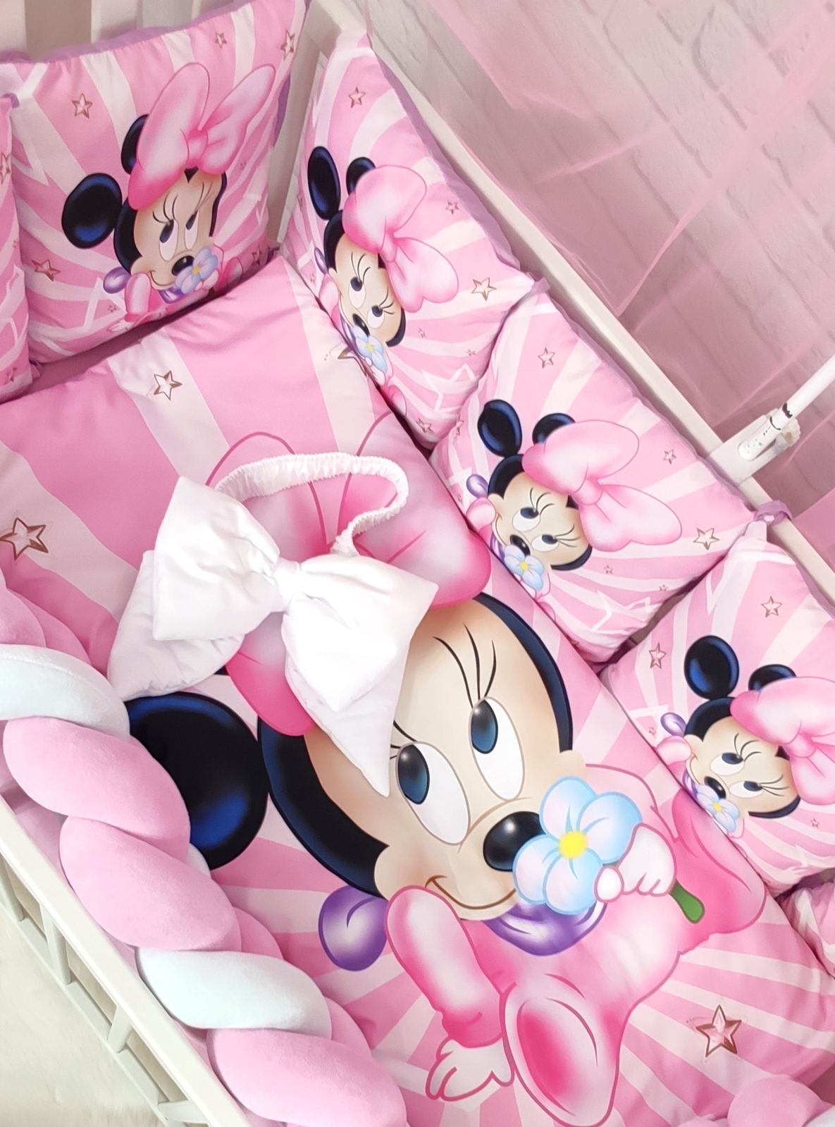 Дитяче постільна ліжечко з балдахіном Акварель Міні Маус (В02511), фото №5