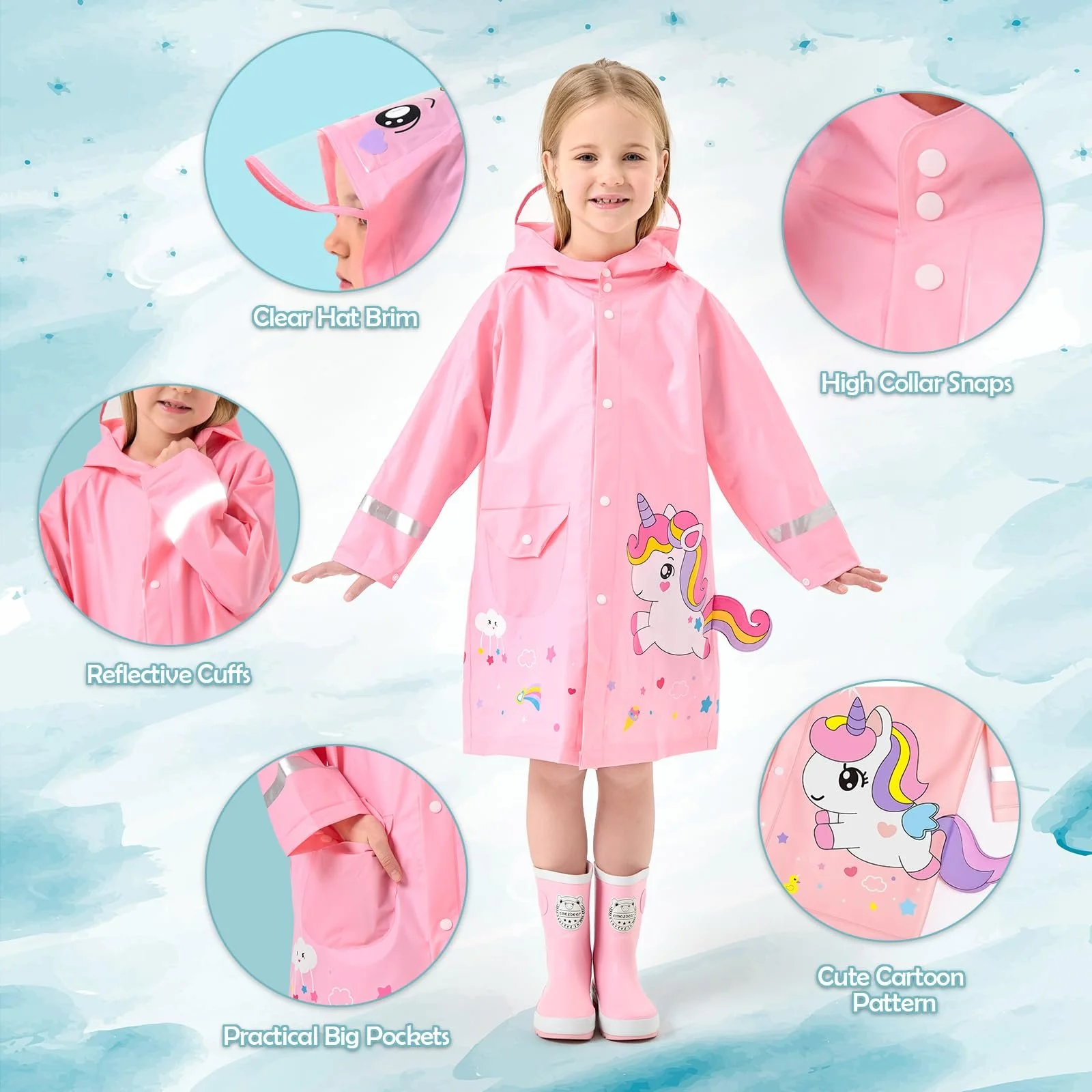 Дощовик Lymaha Легка дитяча дощова куртка Водонепроникний дощовик-пончо з капюшоном і прозорим широким краєм, фото №3