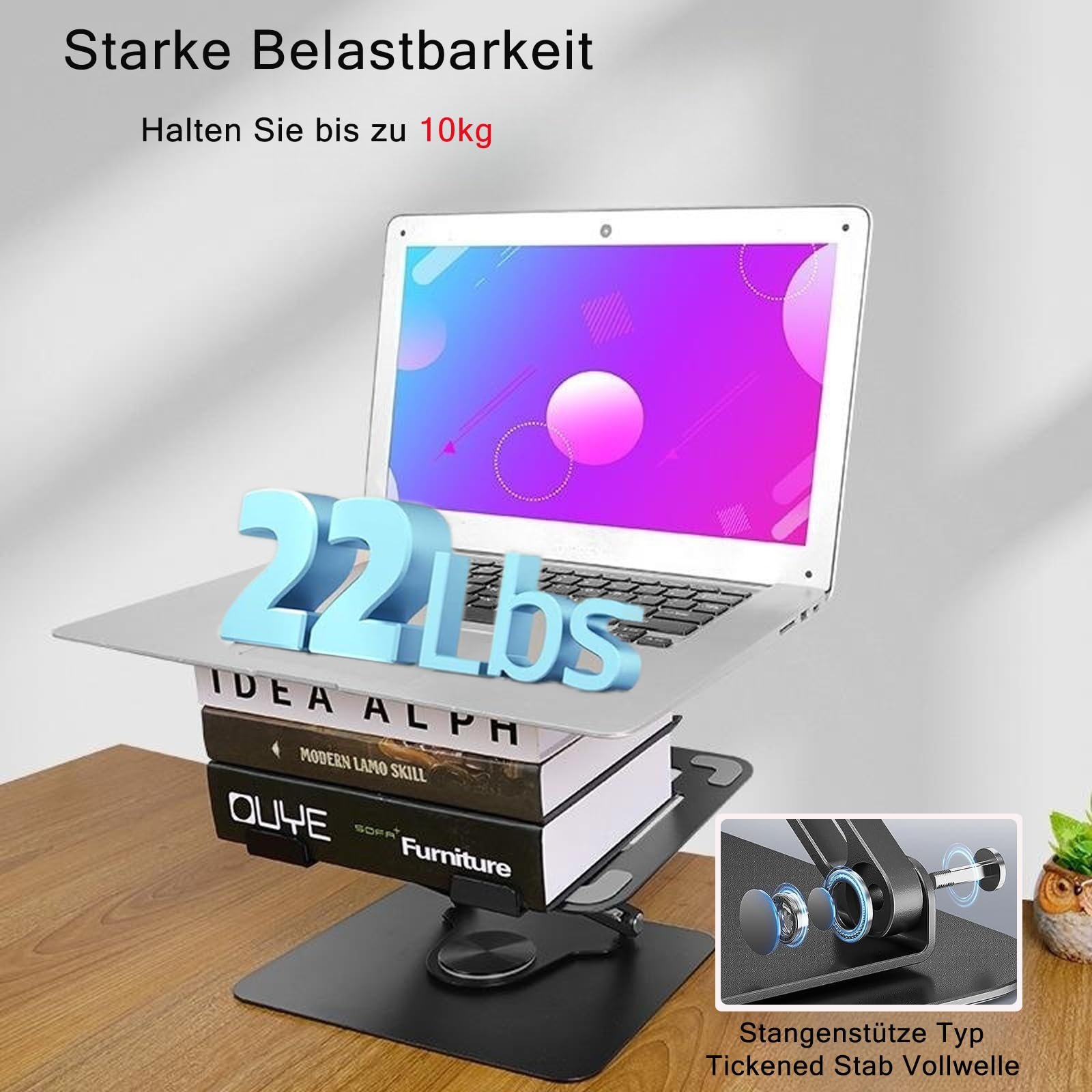 Підставка для ноутбука з обертовою основою на 360 градусів, регульована по висоті, ергономічна складна підставка, вентильований тримач для ноутбука, сумісна з MacBook Pro/Air, усі ноутбуки 10-17 дюймів, чорна, фото №7 Підставка для ноутбука з обертовою основою на 360 градусів, регульована по висоті, ергономічна складна підставка, вентильований тримач для ноутбука, сумісна з MacBook Pro/Air, усі ноутбуки 10-17 дюймів, чорна, фото №7