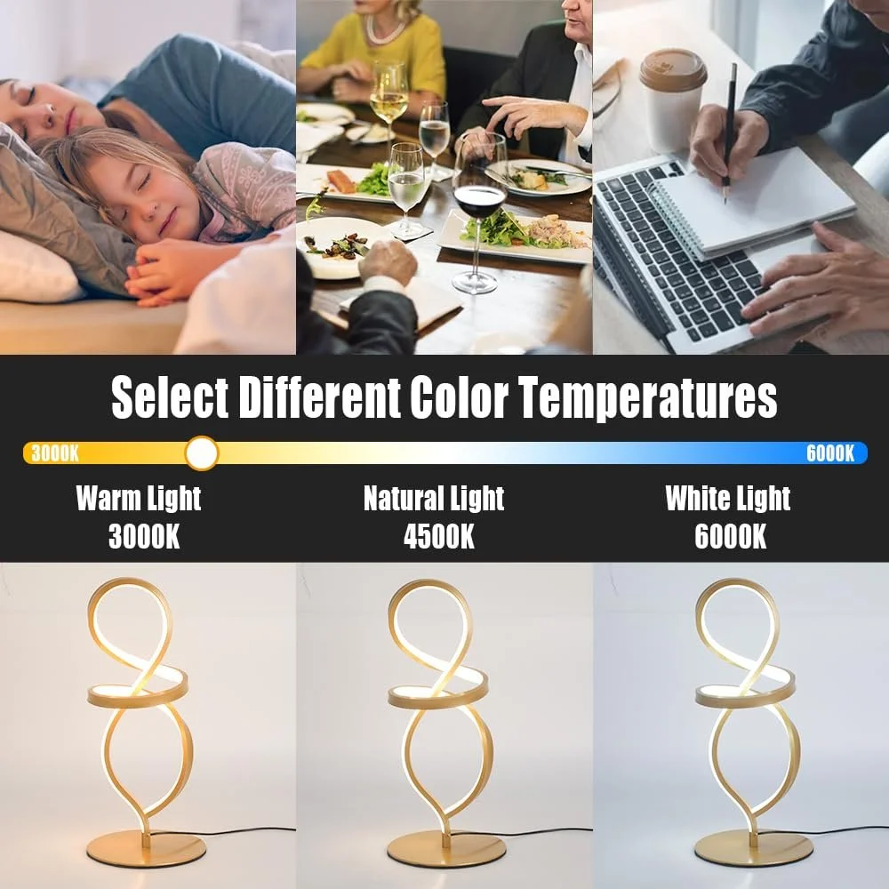 Настільна лампа ELINKUME LED 15 Вт 3 колірні температури сучасна Золота, фото №3