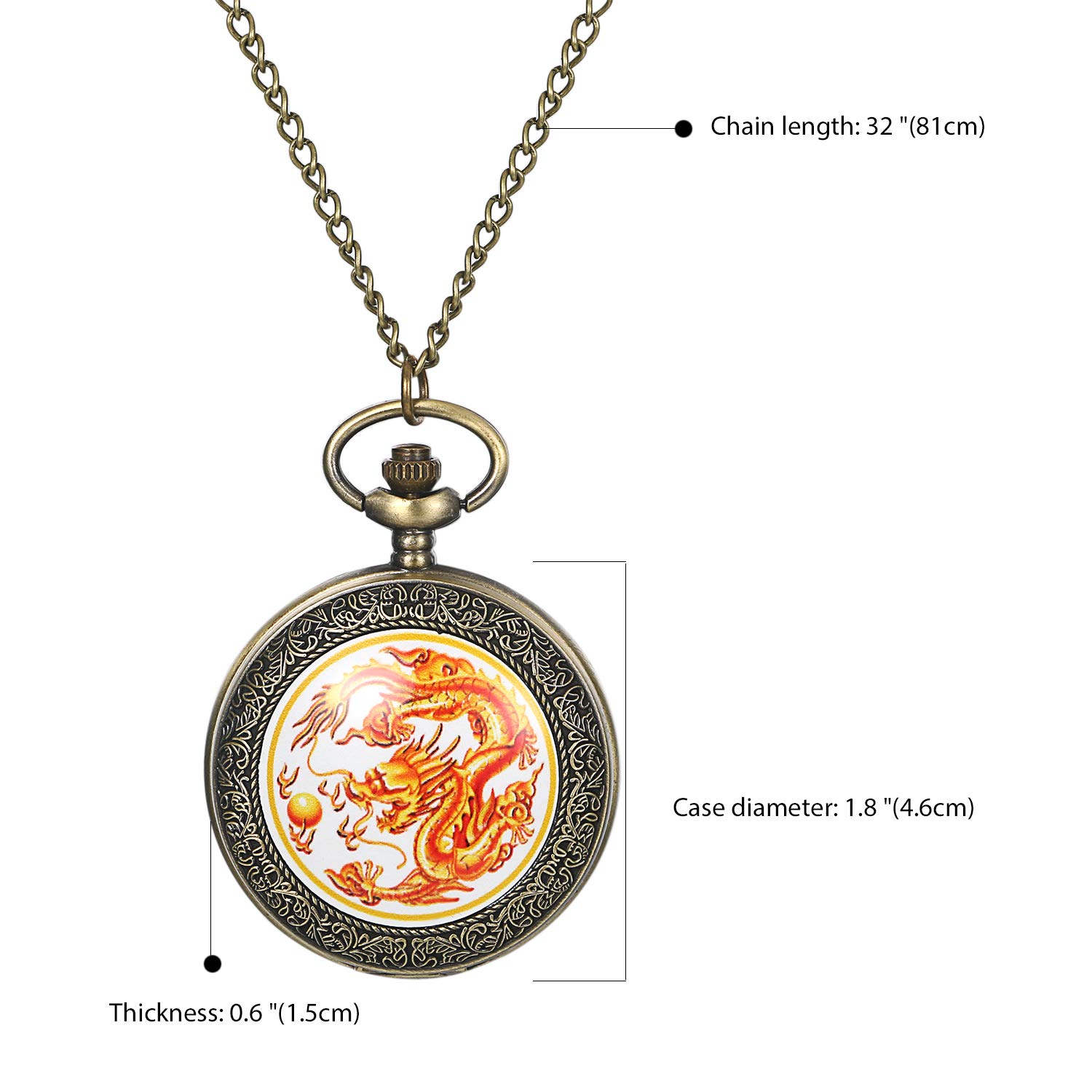 Часы JewelryWe Мужские Карманные Подарок на День Отца Ретро Королевский Флеш / Компас / Цветы / Колокол / Мотоцикл Цепные Аналоговые Кварцевые Часы Подвеска с Цепочкой Бронзовые, фото №6