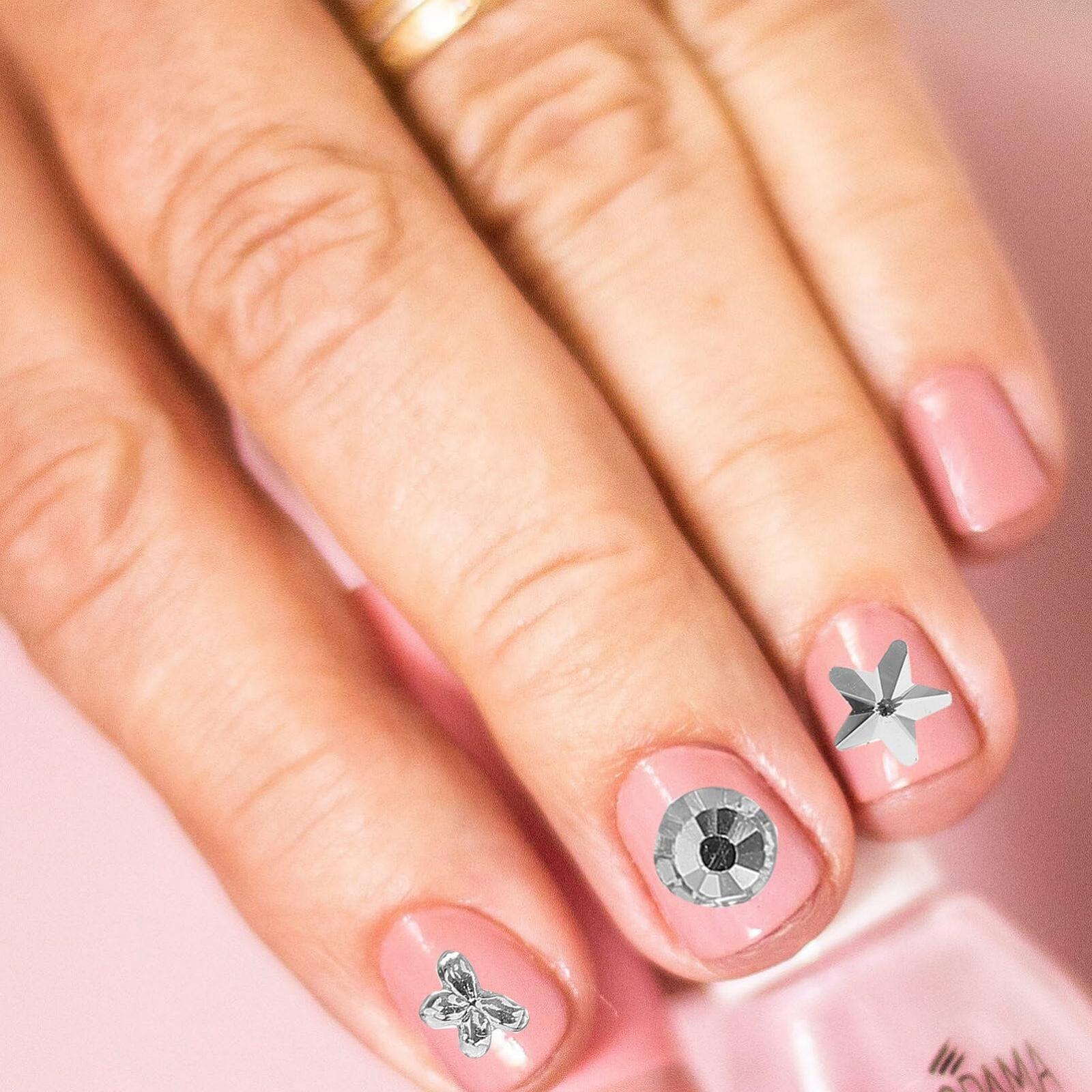 Украшения для ногтей Healvian 3D Звезда Луна Бабочка Сердце Капля воды Серебро (12 ячеек), фото №6