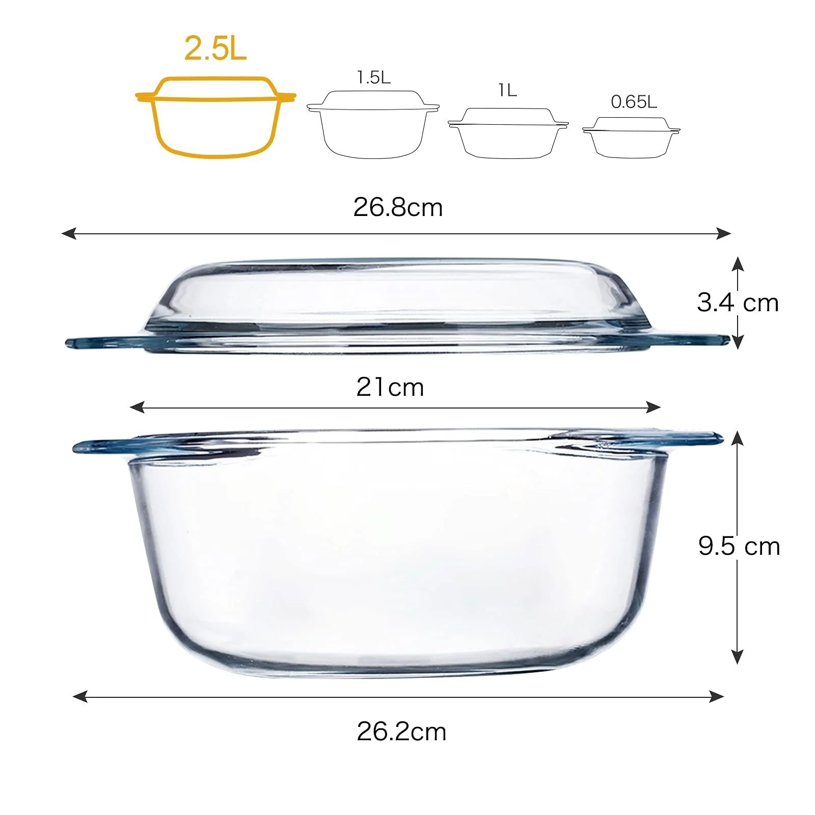 Форма для запекания NUTRIUPS Стеклянная с крышкой Круглая 2.5 л 20 см, фото №2