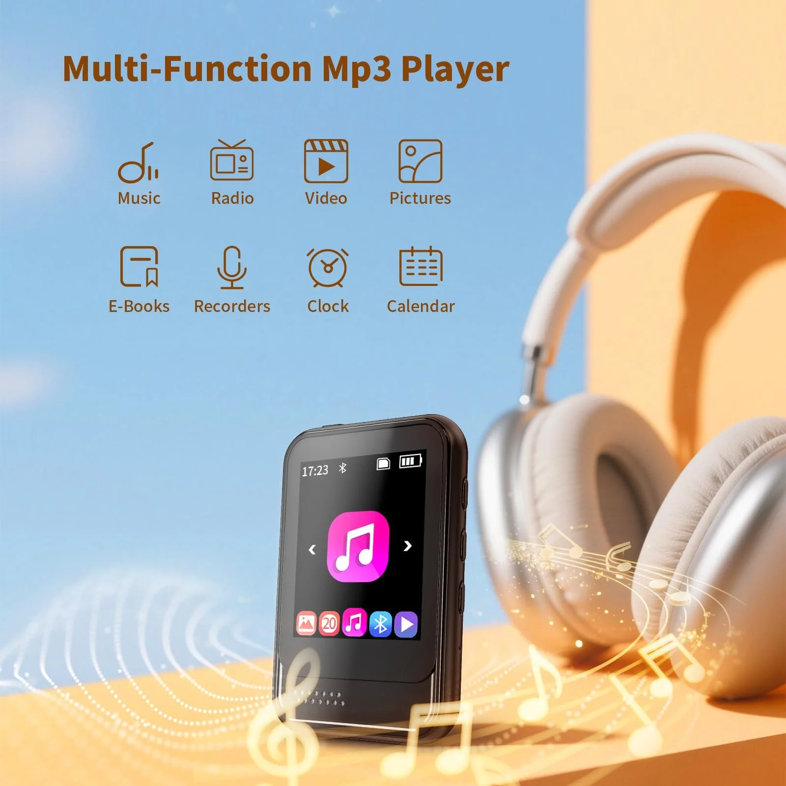 MP3 плеєр з Bluetooth 5.3  FM-радіо Диктофон Слот Micro SD Динамік Навушники в комплекті Сенсорний екран Max 256GB Розширюваний для спорту, фото №4
