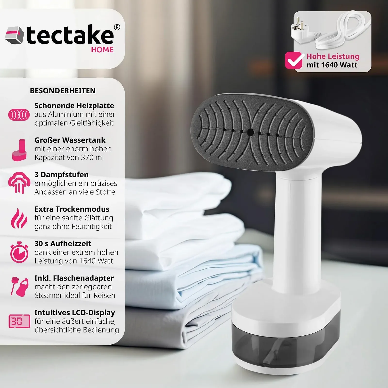 Вертикальний відпарювач tectake® 4 режими 370 мл, фото №2