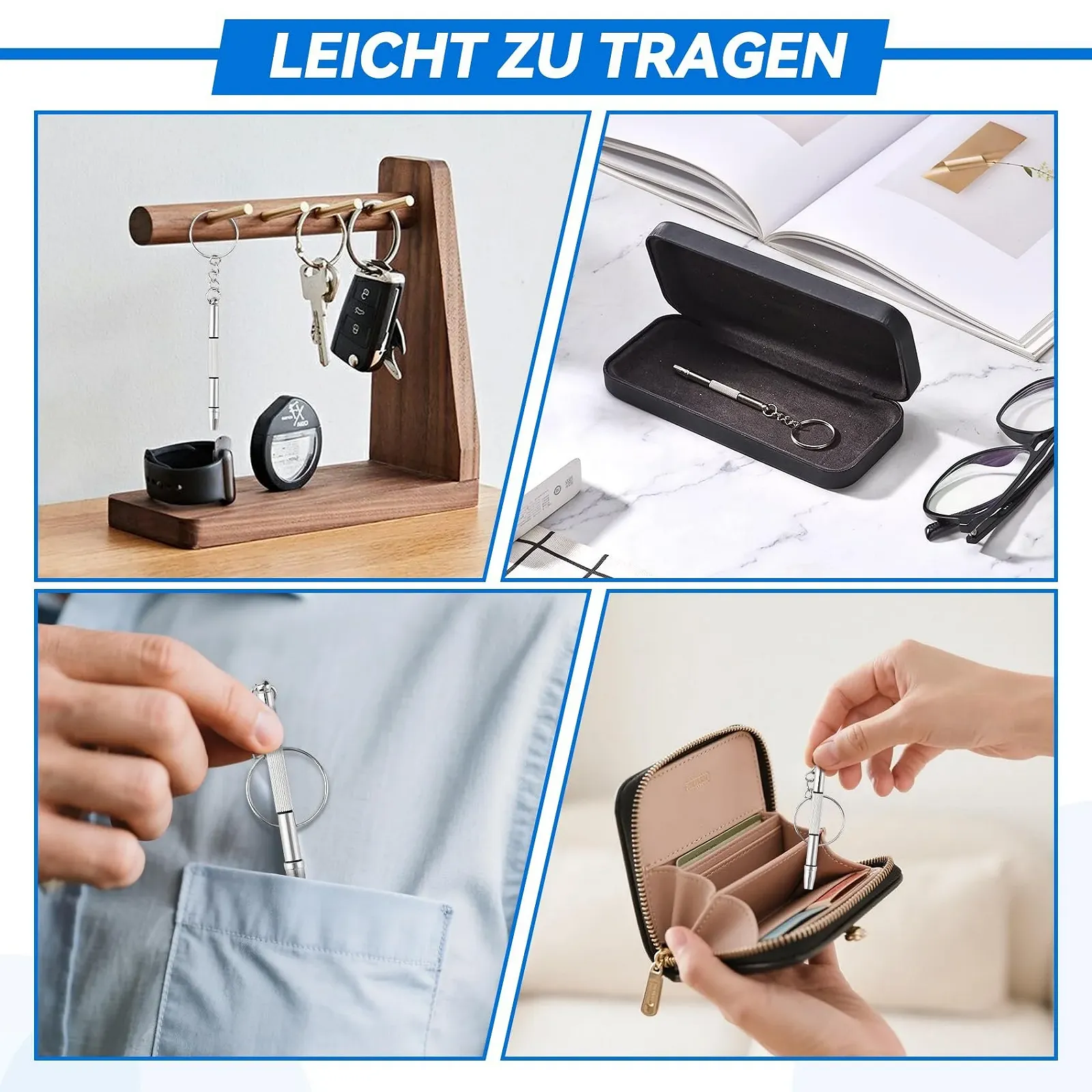 Міні-викрутка прецизійна 4 в 1 брелок-мультитул для окулярів та годинників нержавіюча сталь 2 шт., фото №5