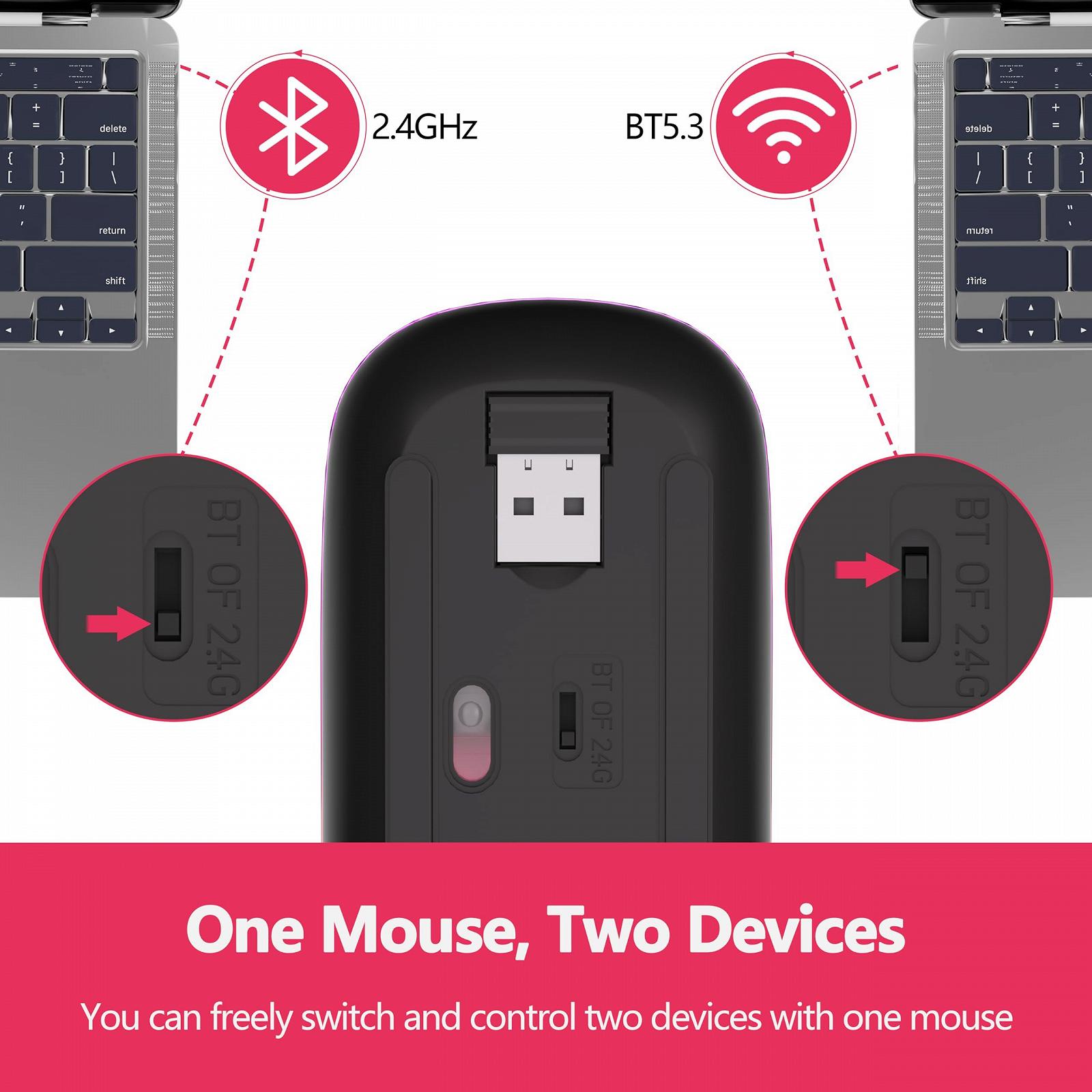 Мышь Беспроводная TQQ 2.4 GHz USB Bluetooth 1600 DPI Оптическое отслеживание Перезаряжаемая LED Двойной режим, фото №3