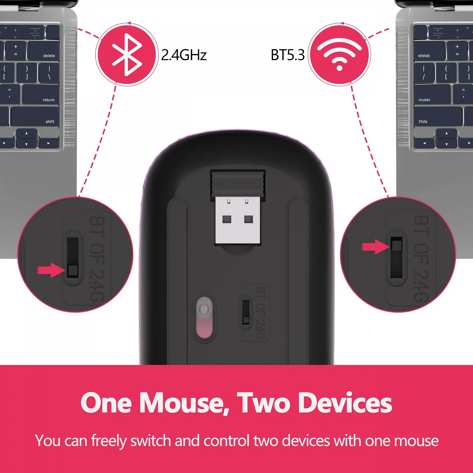 Мышь Беспроводная TQQ 2.4 GHz USB Bluetooth 1600 DPI Оптическое отслеживание Перезаряжаемая LED Двойной режим, фото №3 Мышь Беспроводная TQQ 2.4 GHz USB Bluetooth 1600 DPI Оптическое отслеживание Перезаряжаемая LED Двойной режим, фото №3