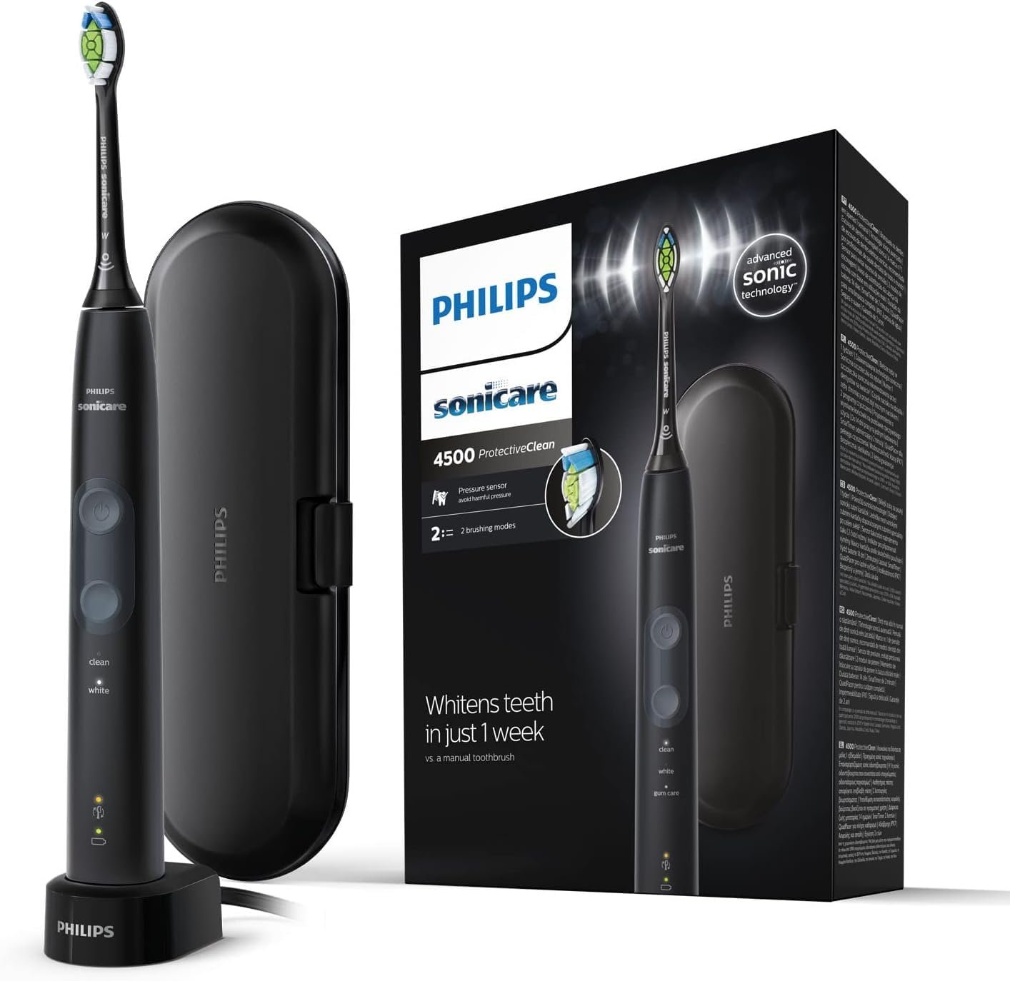 Зубная электрощетка Philips Sonicare ProtectiveClean 4500 HX6830/53, 2 режима, контроль давления, таймер, дорожный футляр, белая, фото №2
