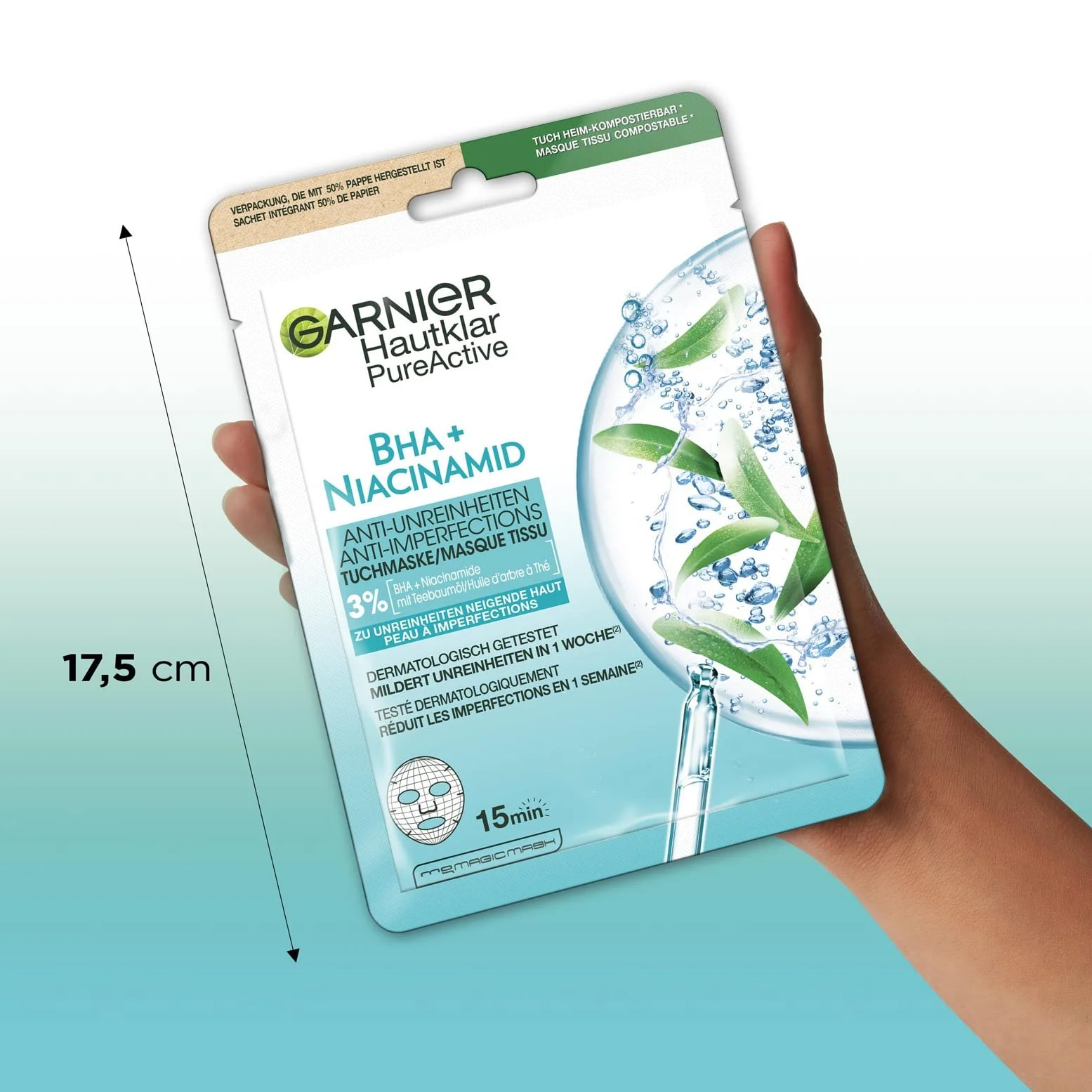 Тканинна маска Garnier Skin Clear Active з олією чайного дерева та саліциловою кислотою, 23 г, фото №6