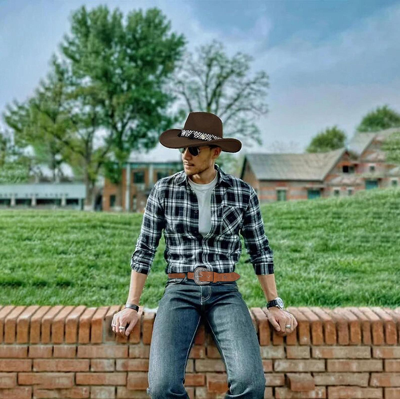 Ремень CaySep Регулируемый Винтажный Western для женщин и мужчин, гравированная пряжка, ковбойский стиль, для талии от 73,6 см до 94 см, фото №3