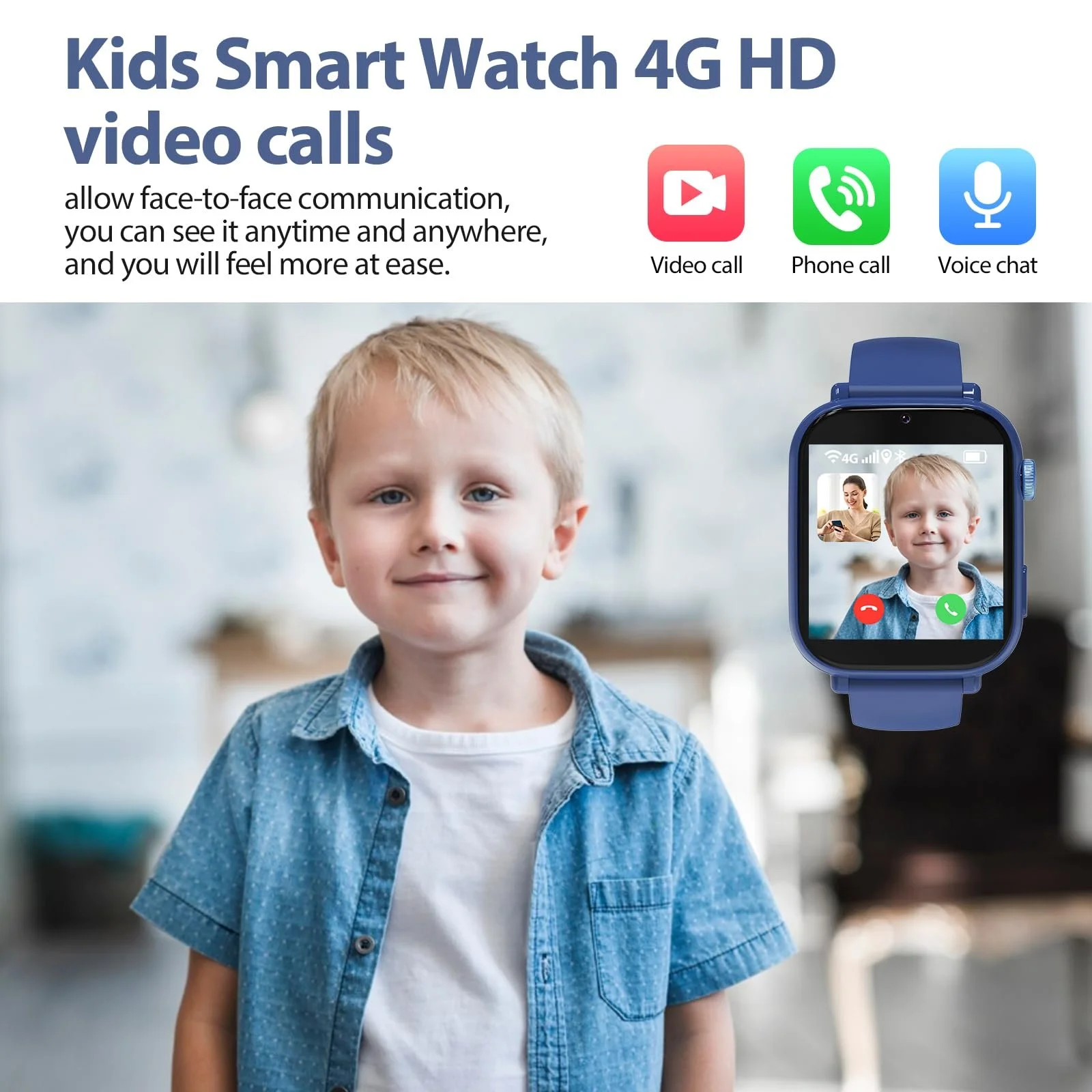 Детские Смарт-часы 4G GPS Видеозвонок Голосовой Чат SMS WiFi SOS Спортивный Шагомер Будильник Игры Синий, фото №2