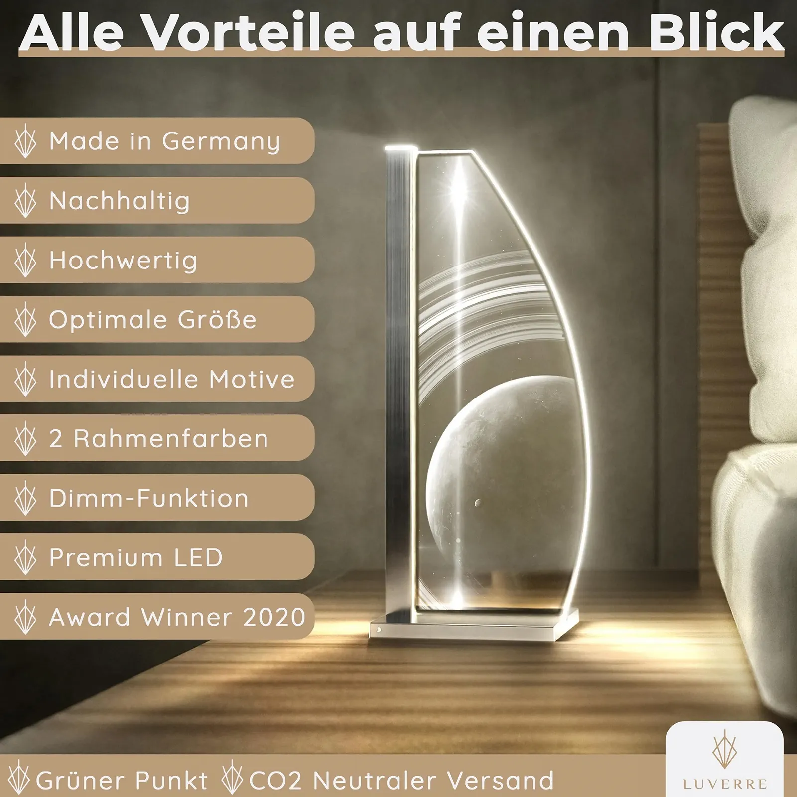 Настільна лампа LED Glass Engraving Stems Sail Сріблястий, фото №5