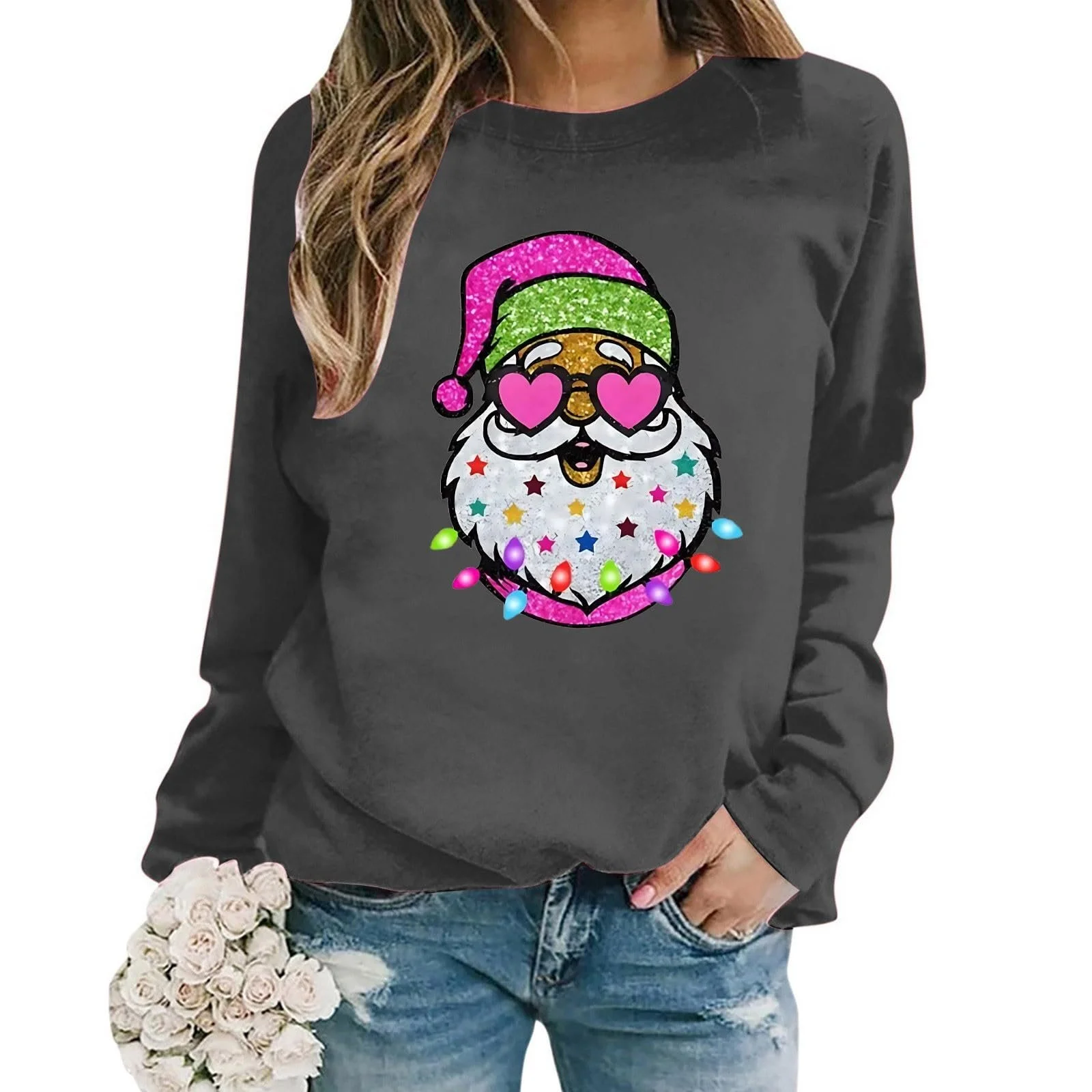 Різдвяний светр MJIQING Санта Жіночий Пуловер з довгими рукавами, фото №1