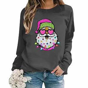 Рождественский джемпер MJIQING Санта Женский Пуловер с длинными рукавами Рождественский Свитшот Рождественская Рубашка Женская с длинными рукавами Рождественский мотив Большие размеры Рождество для женщин - Фото 1