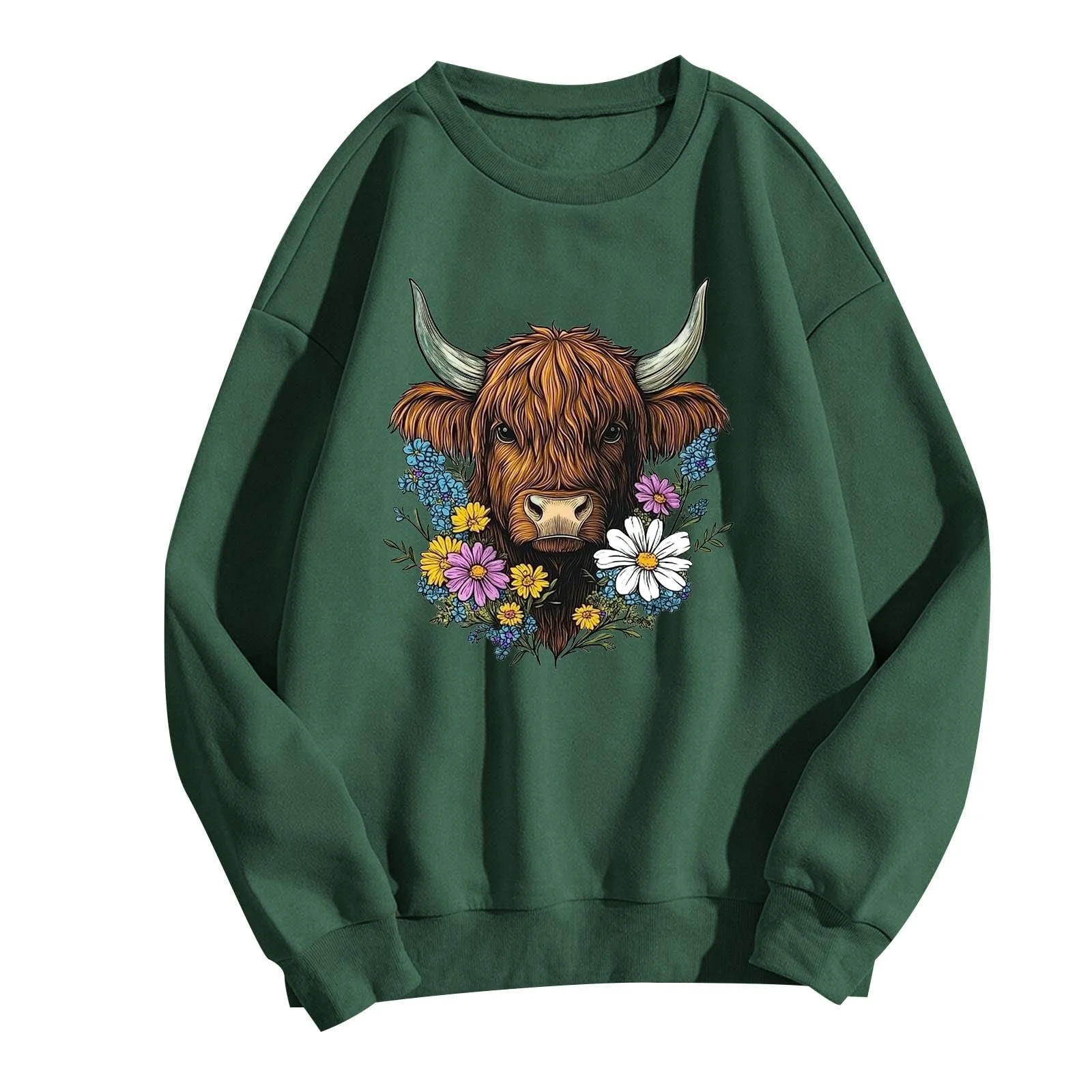 Пуловер Komiseup Базовый С круглым вырезом, длинными рукавами, винтажным коровьим мотивом, длинная рубашка, спортивный свитшот с длинными рукавами без капюшона, свободный повседневный пуловер, праздничные мотивы животных, спортивная рубашка для девушек-подростков, Streetwear 19, фото №4