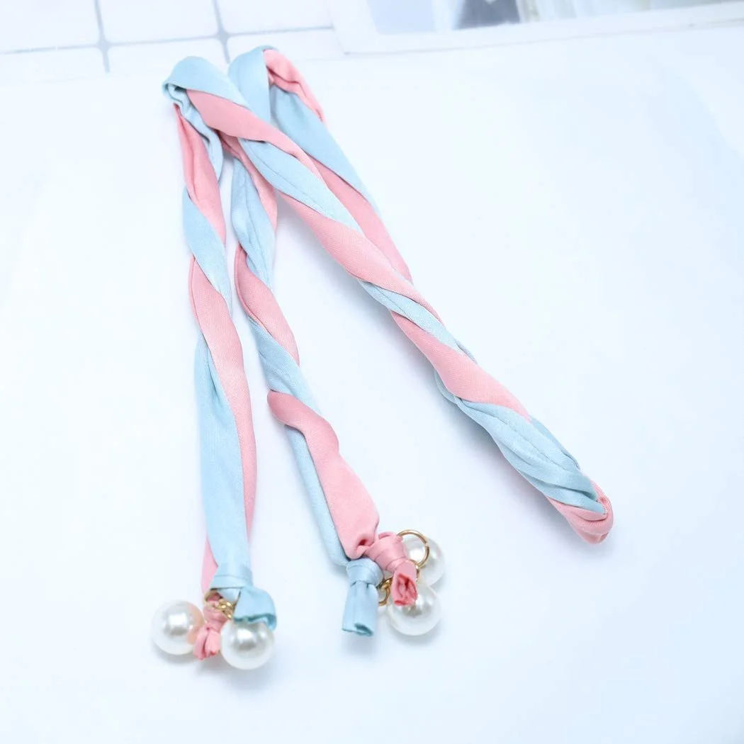 Пов'язка в стилі бохо з намистинами та залізним дротом Синьо-рожевий, фото №2