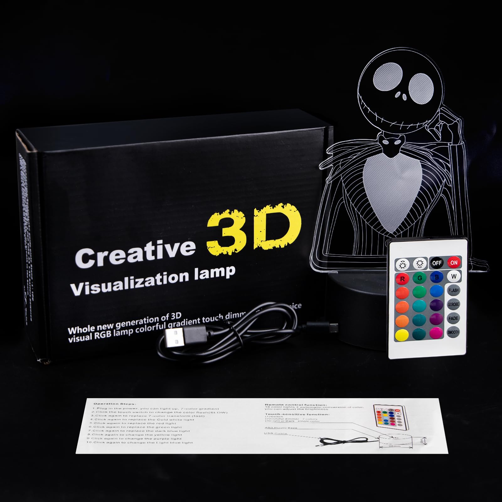 Лампа 3D LED Moocuca з ілюзією, нічник з дистанційним керуванням, 16 кольорів, регульована яскравість, фото №7