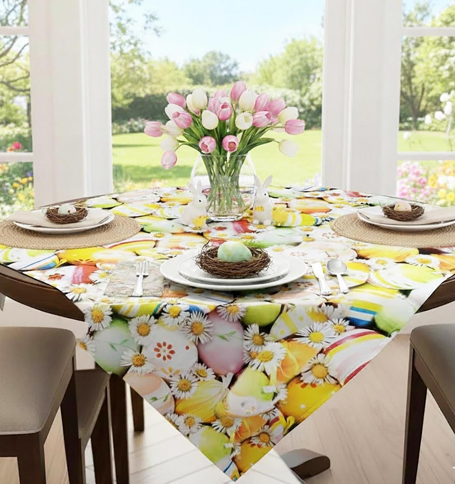 Скатертина KAMACA Spring & Easter 85 x 85 см квіти кролики та писанки, фото №5