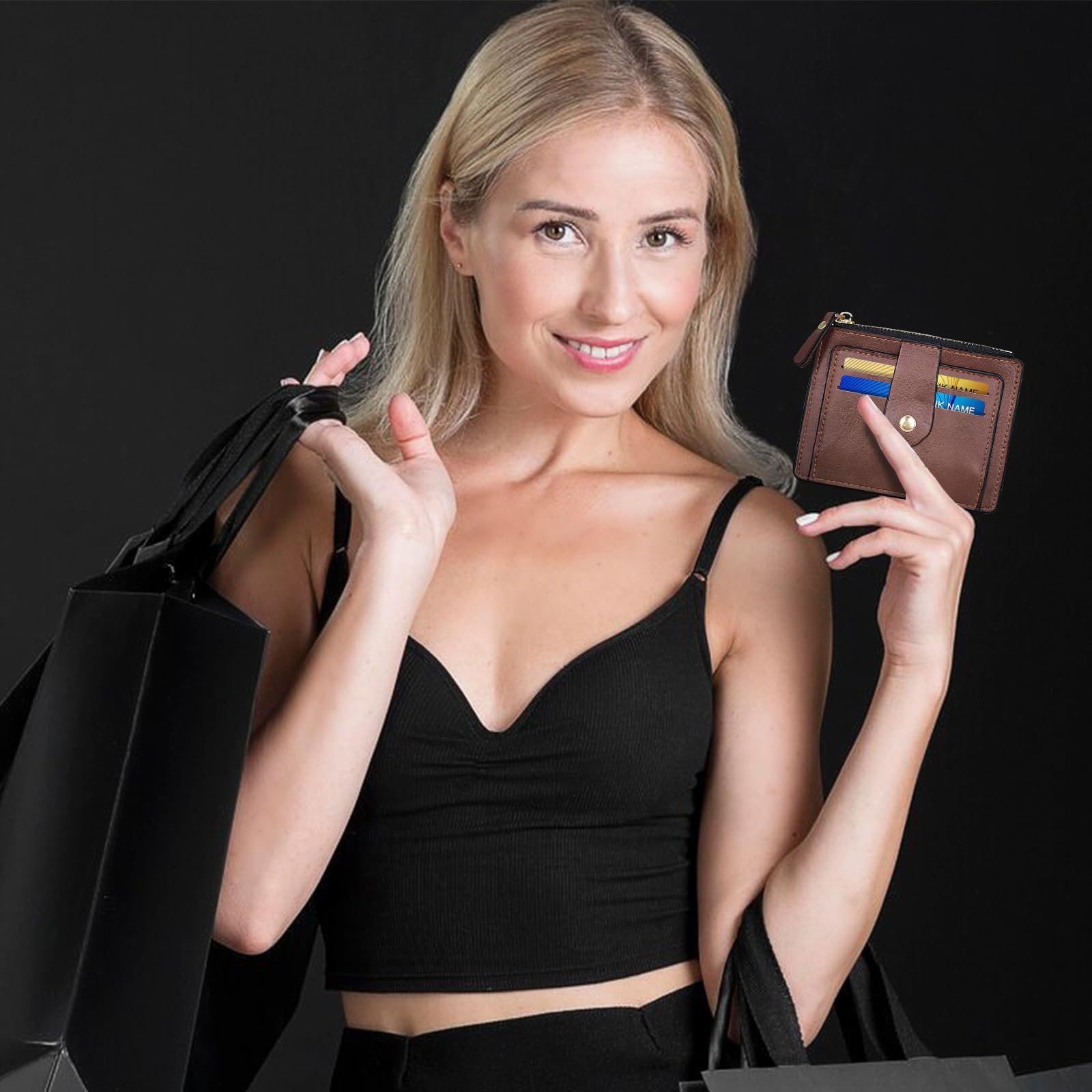 Кошелек AfitLulu Женский Держатель для кредитных карт с 8 отделениями для карт и окошком для ID, Тонкий Маленький Кошелек, Кожаный Держатель для карт с кошельком для монет, красный, S, фото №5