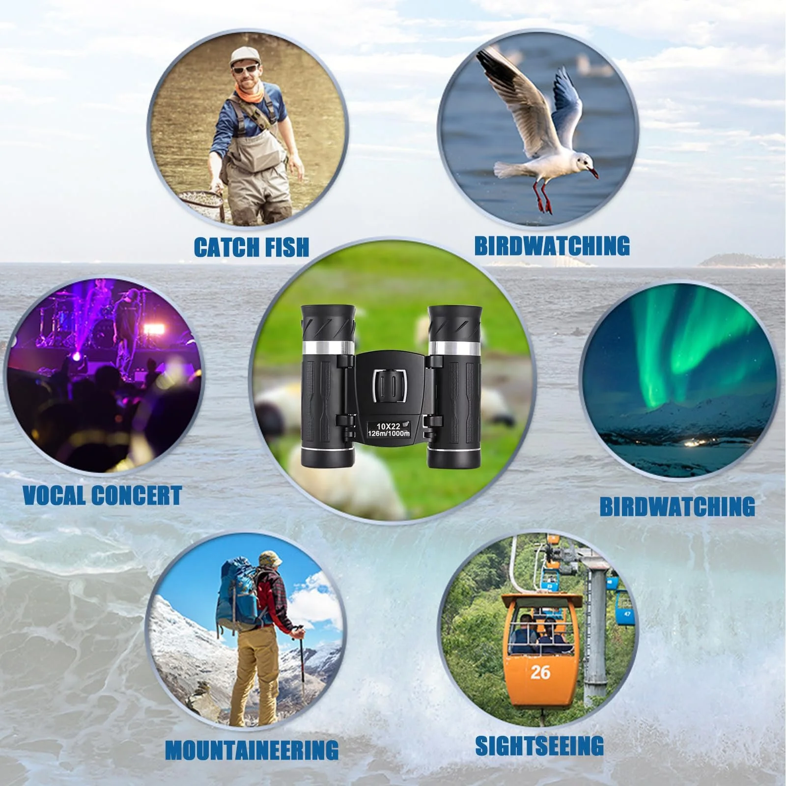 Бінокль 10x22 Compact Waterproof Foldable Carry Bag, фото №7