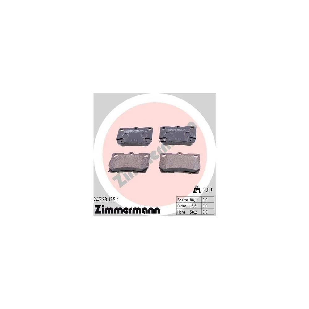 Комплект гальмівних колодок, дискове гальмо ZIMMERMANN 24323.155.1 для TOYOTA LEXUS, фото №1