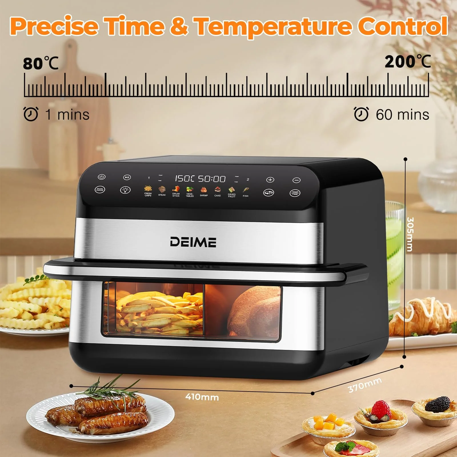 Мультипіч DEIME Dual Zone 10 л 2400 Вт 8 програм з оглядовим вікном Чорна, фото №6 Мультипіч DEIME Dual Zone 10 л 2400 Вт 8 програм з оглядовим вікном Чорна, фото №6