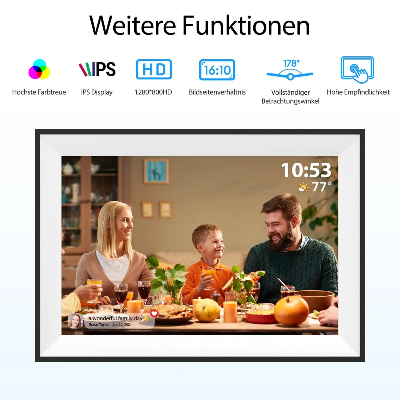 Цифровая фоторамка Frameo 10.1 дюймов 1280 x 800 HD IPS Сенсорный экран 32 GB Белая, фото №3