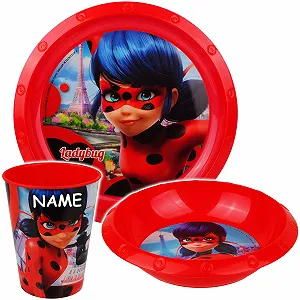 Набір дитячого посуду Miracul Ladybug and Cat Noir, 3 предмети: тарілка, миска, чашка, пластик - Фото 1