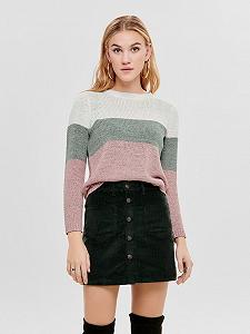 Пуловер ONLGEENA L/S BLOCK PULLOVER KNT NOOS 15161415-Cloud Dancer-Stripes:W. CHINOIS GREEN/ROS ONLY L - Фото 1
