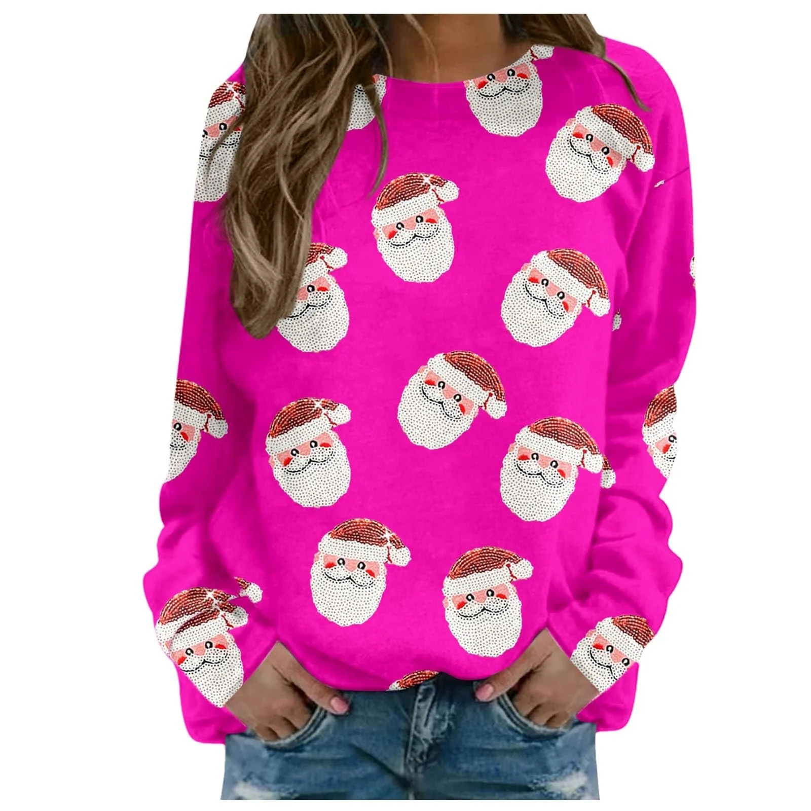 Рождественский джемпер Женский смешной с принтом Санты, с длинным рукавом, пуловер, зимний рождественский джемпер, уродливый рождественский свитер, с круглым вырезом, рождественская одежда, топы для женщин, девушек-подростков, фото №1 Рождественский джемпер Женский смешной с принтом Санты, с длинным рукавом, пуловер, зимний рождественский джемпер, уродливый рождественский свитер, с круглым вырезом, рождественская одежда, топы для женщин, девушек-подростков, фото №1