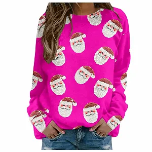Рождественский джемпер Женский смешной с принтом Санты, с длинным рукавом, пуловер, зимний рождественский джемпер, уродливый рождественский свитер, с круглым вырезом, рождественская одежда, топы для женщин, девушек-подростков - Фото 1