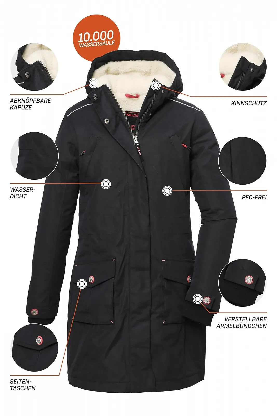 Функциональное пальто Killtec Kow 142 Grls Ct с отстегивающимся капюшоном / Пальто является водонепроницаемым, фото №3